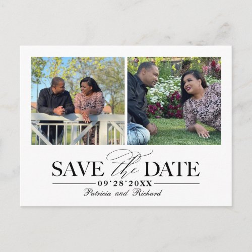 Simple Stylish Wedding Save The  Date 2 Photo Post Postcard