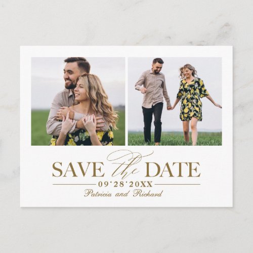 Simple Stylish Wedding Save The  Date 2 Photo Postcard