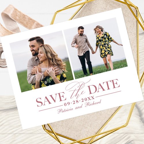 Simple Stylish Wedding Save The  Date 2 Photo Postcard