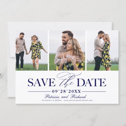 Simple Stylish Wedding Save The  Date 3 Photo Invitation