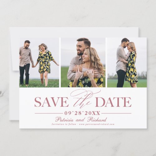 Simple Stylish Wedding Save The  Date 3 Photo Invitation