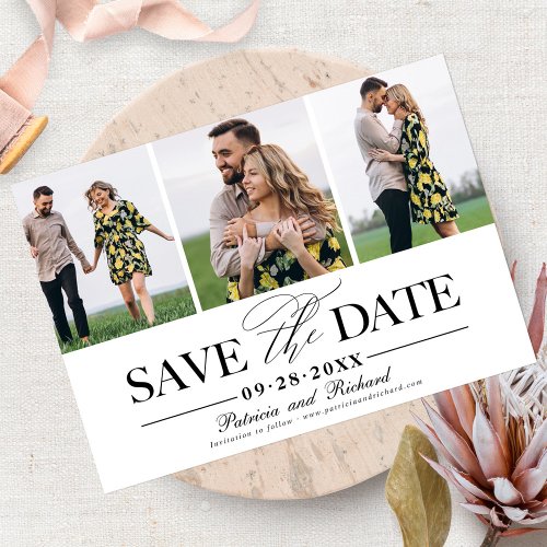 Simple Stylish Wedding Save The  Date 3 Photo Invitation