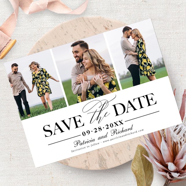 Simple Stylish Wedding Save The  Date 3 Photo Invitation (Creator Uploaded)