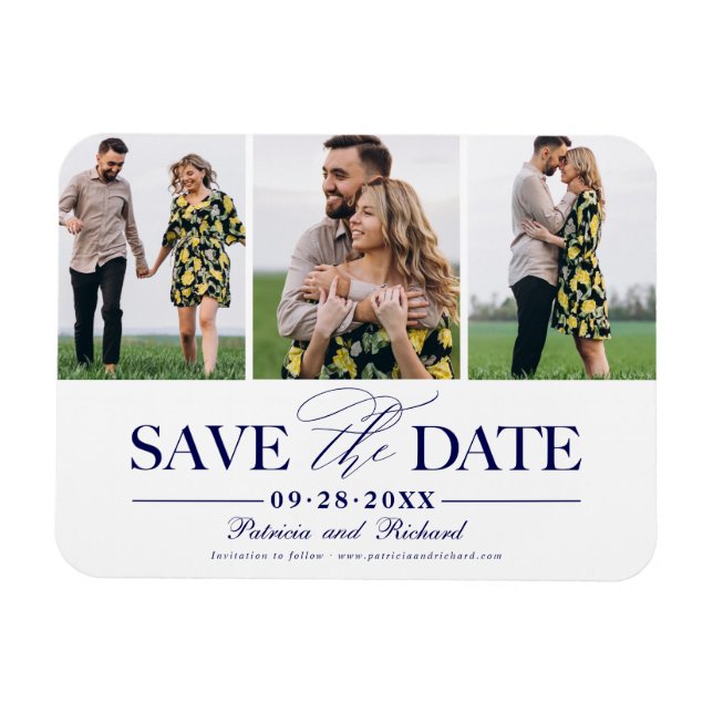 Simple Stylish Wedding Save The  Date 3 Photo Magnet (Horizontal)