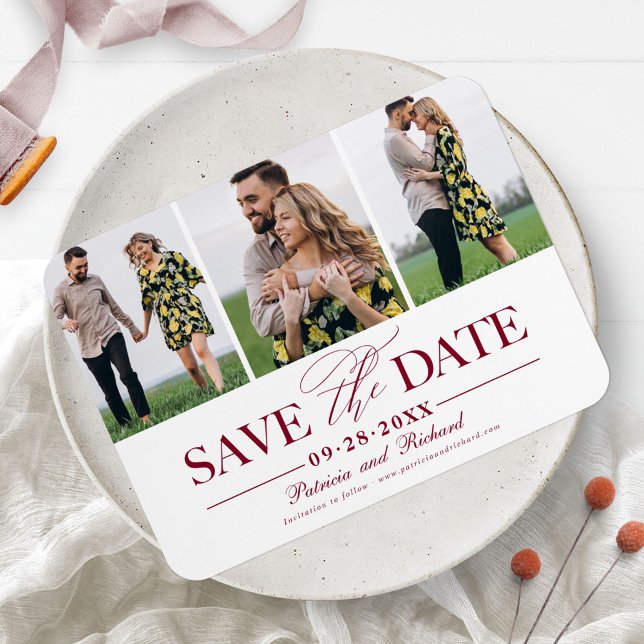 Simple Stylish Wedding Save The  Date 3 Photo Magnet (Creator Uploaded)