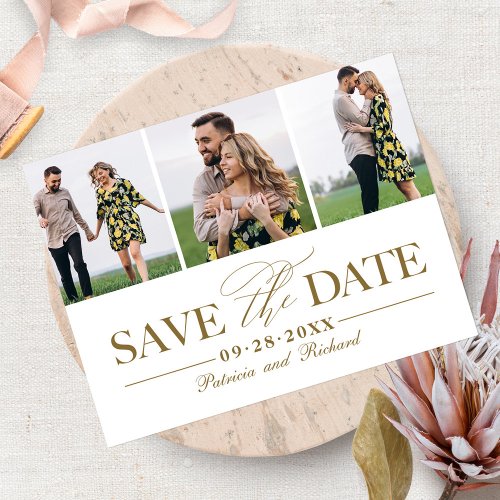 Simple Stylish Wedding Save The  Date 3 Photo Postcard