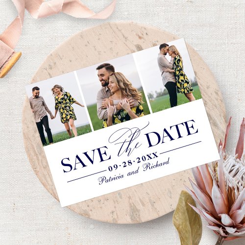 Simple Stylish Wedding Save The  Date 3 Photo Postcard