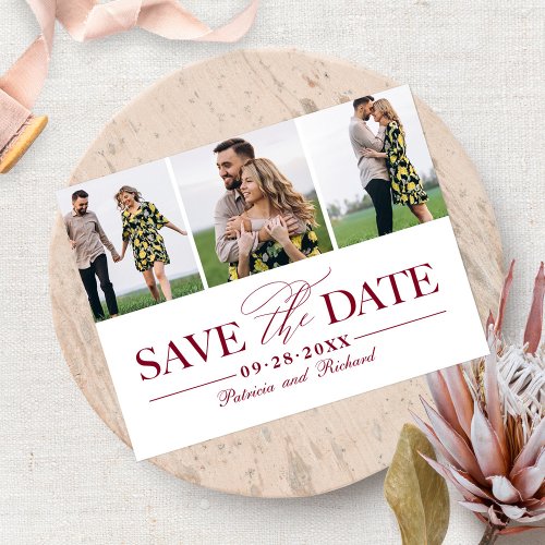 Simple Stylish Wedding Save The  Date 3 Photo Postcard