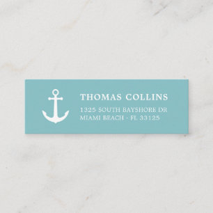 Simple Stylish White and Aqua Nautical Anchor    Mini Business Card
