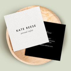 Simple Stylish White Leather Professional Stylist Square Business Card at Zazzle