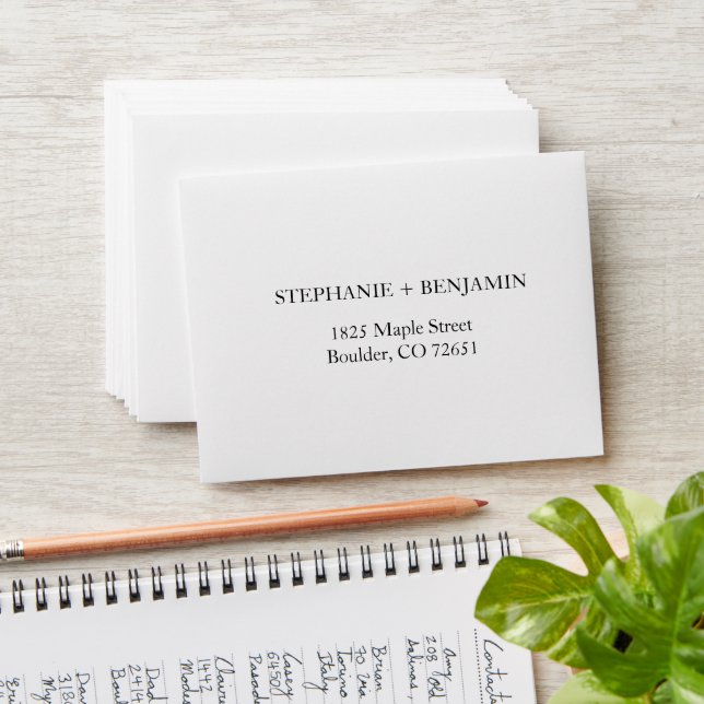 Simple Stylish White Wedding Return Address RSVP E Envelope (Stacked)