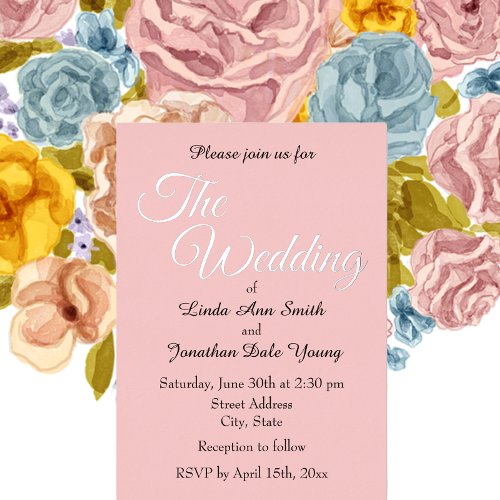 Simple Stylized Script Blush Pink Wedding Foil Invitation