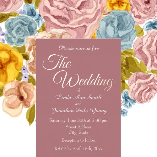 Simple Stylized Script Dusty Rose Wedding Foil Invitation