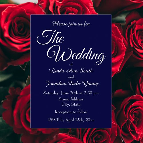 Simple Stylized Script Navy Blue Wedding Foil Invitation