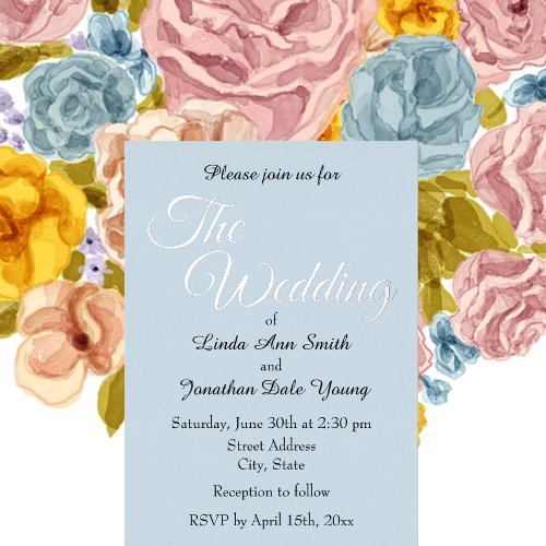 Simple Stylized Script Powder Blue Wedding Foil Invitation