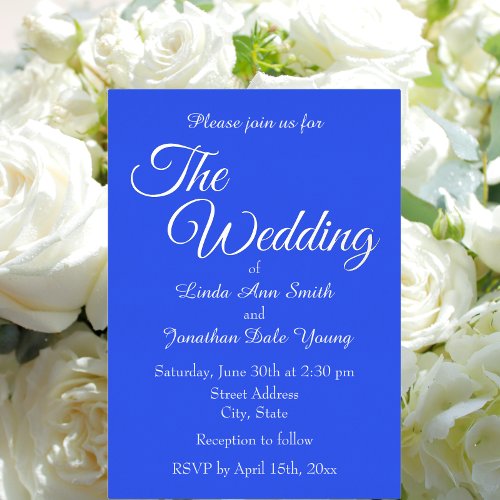 Simple Stylized Script Royal Blue Wedding Foil Invitation
