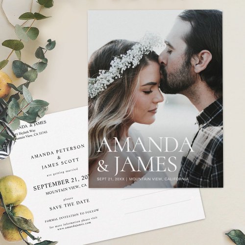 Simple Stytlish Save the Date Photo Wedding Announcement Postcard