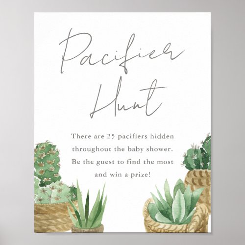 Simple Succulent Pacifier Hunt Baby Shower Poster