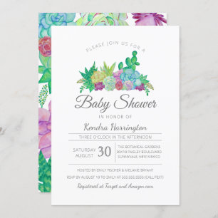 Simple Succulents and Cacti Modern Baby Shower Invitation