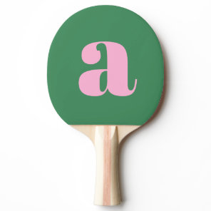 Simple Summer Pink Green Retro Monogram Initial Ping Pong Paddle