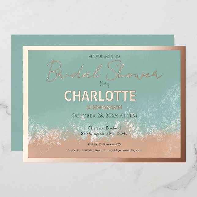 Simple Summer Seaside Beach Wedding Gold Foil Invitation (Front/Back)