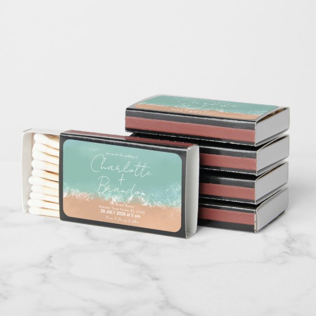 Simple Summer Seaside Beach Wedding Invitation Matchboxes (Stacked)