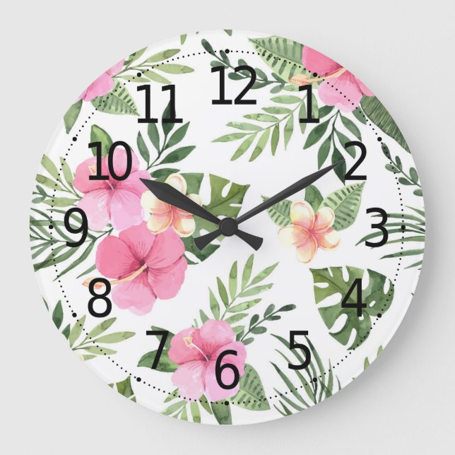 Simple Summer Tropical Floral | Wall Clock (Front)