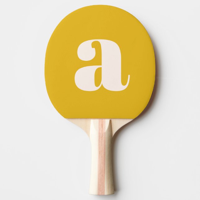 Simple Summer Yellow Bold Retro Monogram Initial Ping Pong Paddle (Front)