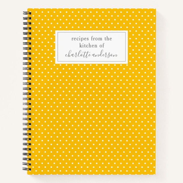 Simple Summer Yellow Dots Personalized Recipe Notebook (Front)