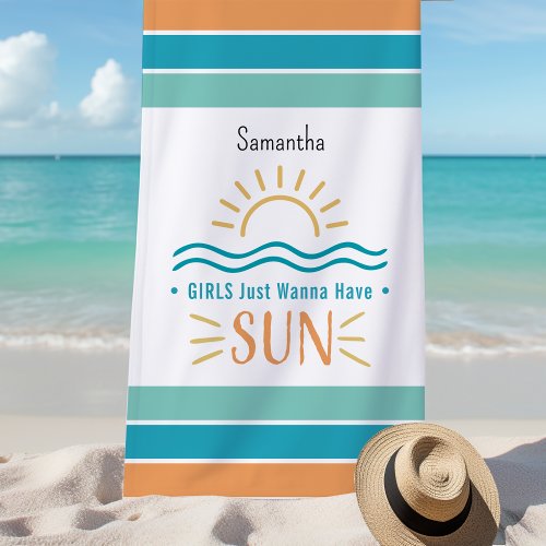 Simple Sun Ocean Waves Personalized Beach Towel