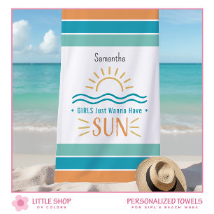 Simple Sun Ocean Waves Personalized Beach Towel