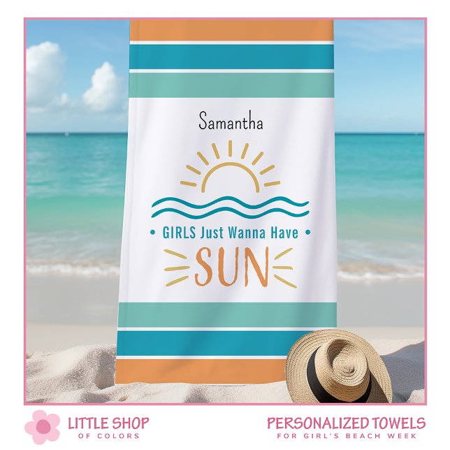 Simple Sun Ocean Waves Personalized Beach Towel (Creator Uploaded)