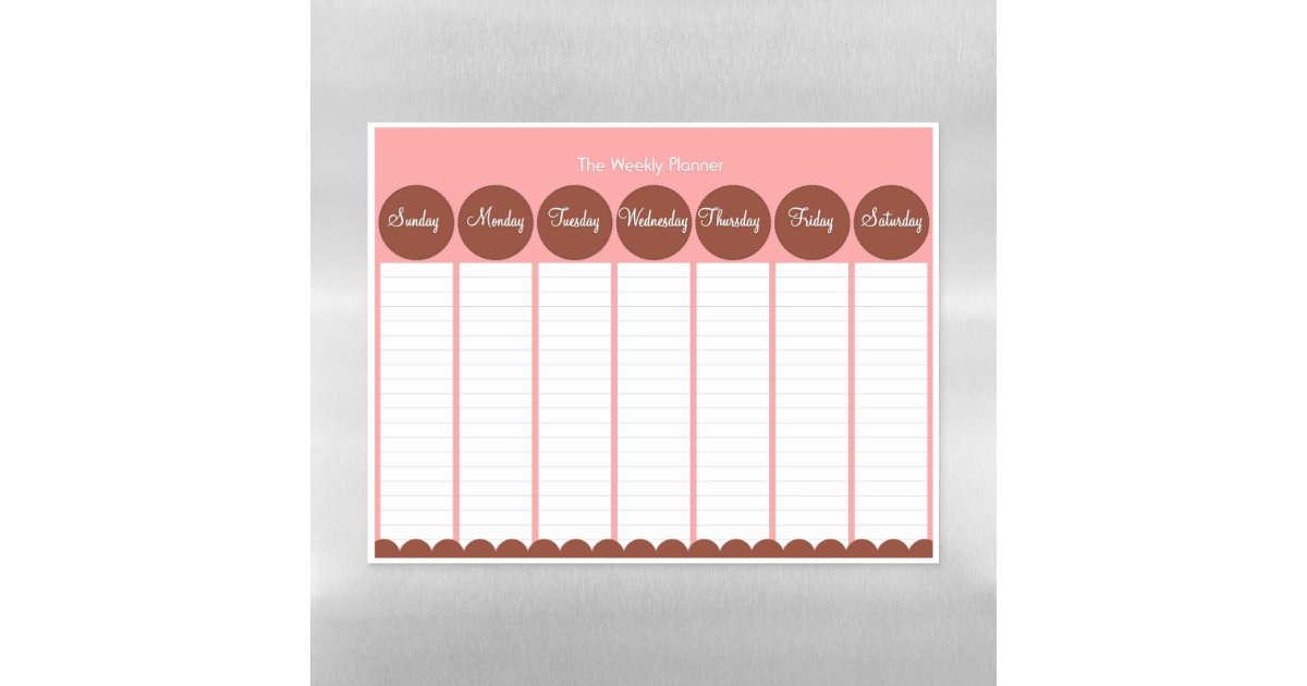 Simple Sunday to Saturday Weekly Planner Magnetic Dry Erase Sheet | Zazzle