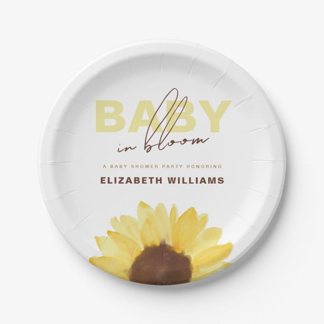 Simple Sunflower Baby in Bloom Shower Party Paper Plates (Front)