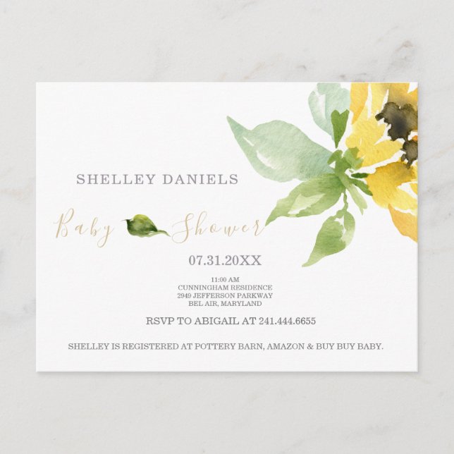 Simple Sunflower Baby Shower Invitation (Front)