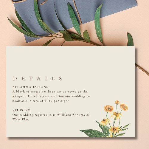 Simple Sunflower Boho Wedding Details  Enclosure Card