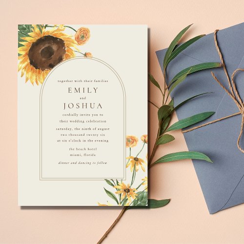 Simple Sunflower Boho Wedding Invitation