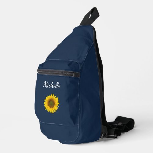 Simple Sunflower Botanical Boho Navy Blue Sling Bag