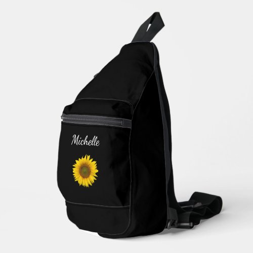 Simple Sunflower Botanical Elegant Black  Sling Bag