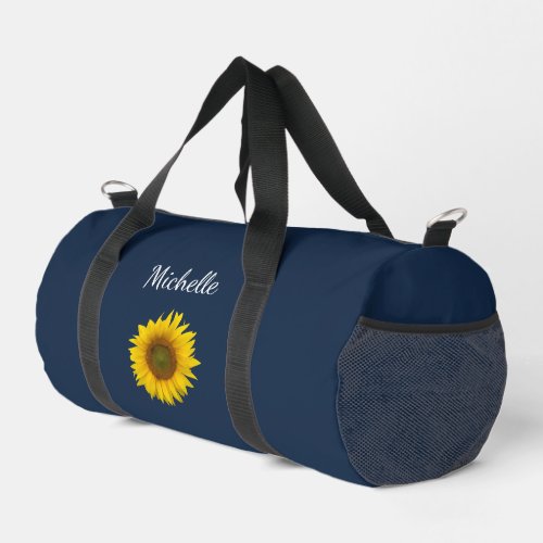 Simple Sunflower Botanical Navy Blue Duffle Bag