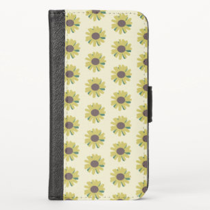 Simple Sunflower Brown Green Yellow Flower Pattern iPhone X Wallet Case