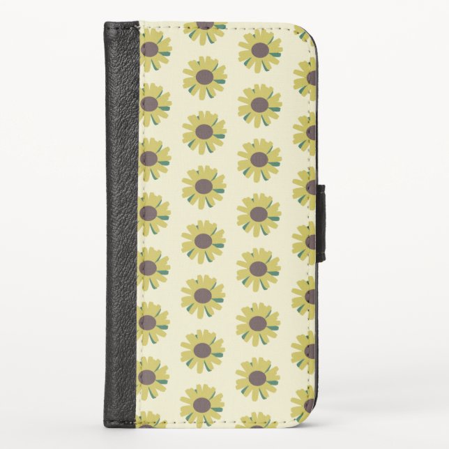 Simple Sunflower Brown Green Yellow Flower Pattern iPhone Wallet Case (Front)