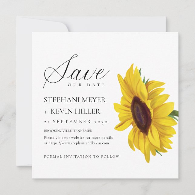 Simple Sunflower Elegant Script Wedding Save The Date (Front)