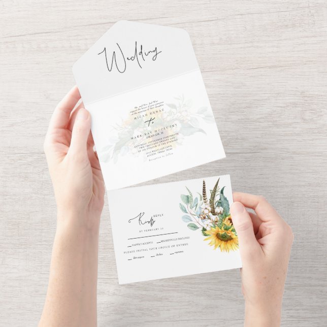 Simple Sunflower Eucalyptus Wedding All In One Invitation (Tearaway)