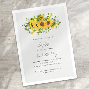 Simple Sunflower Floral Baptism Invitation