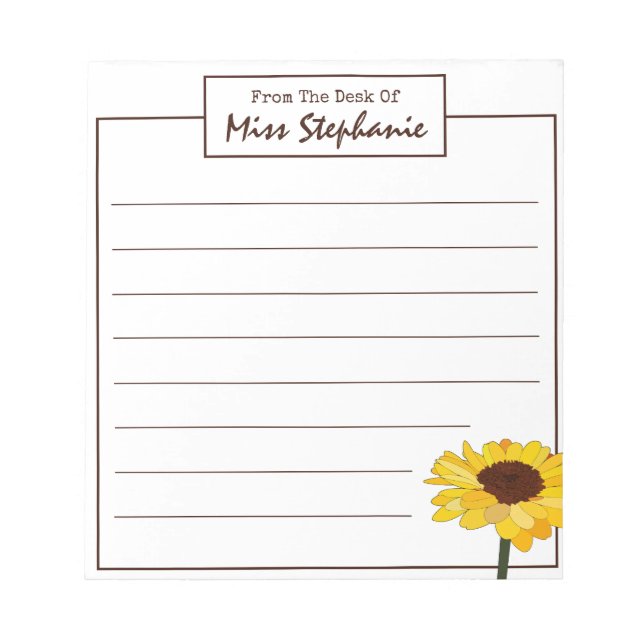 Simple Sunflower From The Desk Of Teacher Notepad (Front)