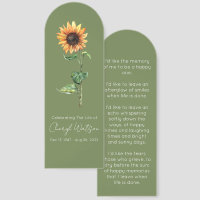 Simple Sunflower Funeral Memorial Bookmark