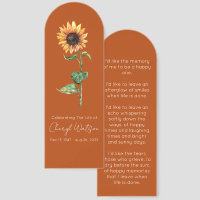 Simple Sunflower Funeral Memorial Bookmark