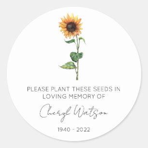Simple Sunflower Memorial Seed Packet Classic Round Sticker
