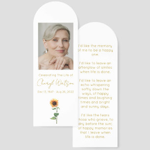 Simple Sunflower Photo Funeral Bookmark